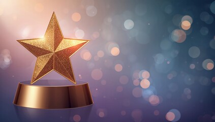 Trophy Shaped Like a Star Shows 1st Place Winner Distinction With a Blurred Colorful Background