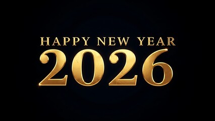 Happy New Year 2026 gold text on black background