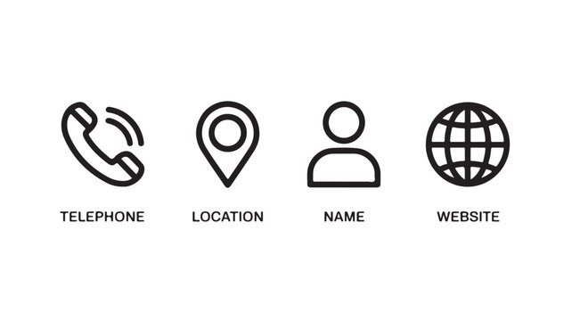 Contact Information Icons in Minimalist Style with Simple Black Lines on White Background for Web Design