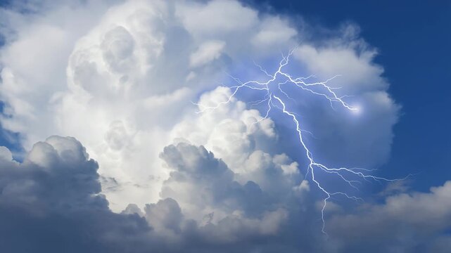 Cinematic Footage of Thunderstorm with Lightning Flashes in Beautiful Blue Sky Background Full Hd Dramatic Cloudscape 1920x1080