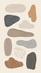 Various organic blob shapes and colors on a background showcase modern design elements in a simple layout