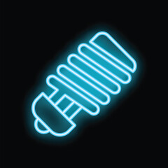 Fototapeta premium Blue neon light glowing on dark background depicting modern energy saving light bulb, great for concepts such as innovation and technology