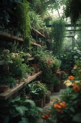Greenhouse Filled With Plants and Flowers During the Day in a Sunny Location With a Cozy Atmosphere