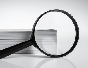 서류-파일-문서-자료-a4-종이-돋보기-찾기-검색-서치-조사-확대경-종이가 쌓여있는