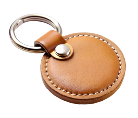 Brown leather key fob isolated on transparent background