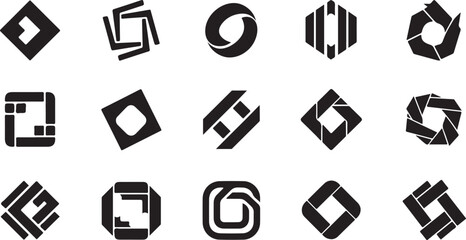 Abstract geometric black logo shapes set