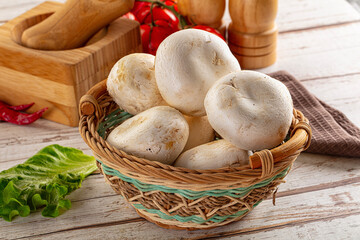 Raw white champignon mush heap