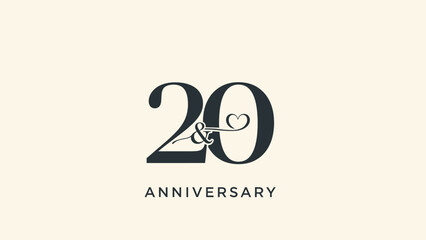 Romantic 20th Anniversary Design with Heart Symbol on a Light Beige Background