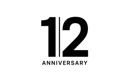 12 Anniversary Text Logo Design on Isolated White Background