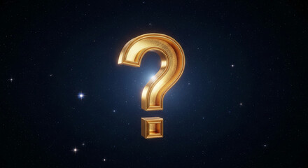 Image of a golden question mark against a dark, starry space backdrop, representing inquiry, uncertainty, and knowledge, perfect for educational use