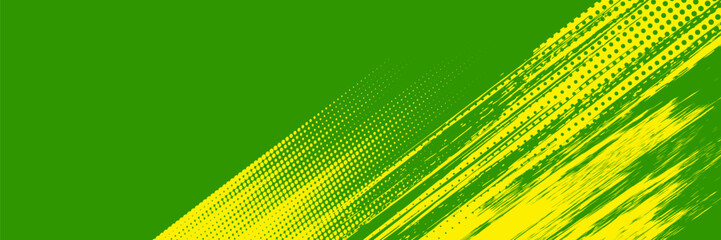 Abstract Background with Green and Yellow Brush Texture and Halftone Effect. Grunge Sport. Vector ilustration