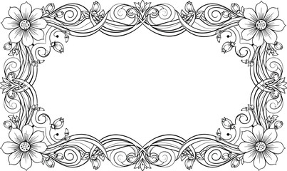 Elegant, rectangular, floral, frame, set, ornate, decorative, border, collection, Victorian, style, filigree, design, elements, luxury, wedding, invitation, ornament, banner, vector.