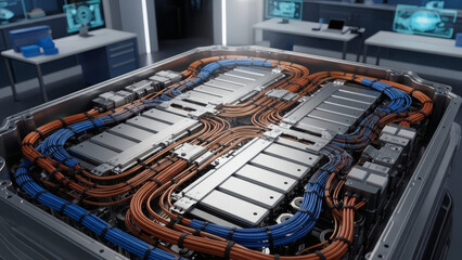 Intricate Electronic System With Numerous Cables and Circuits in a Modern Technological Environment