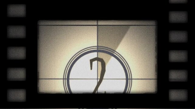 5 second old super8 film countdown with rolling film strip in golden color. 4k video.