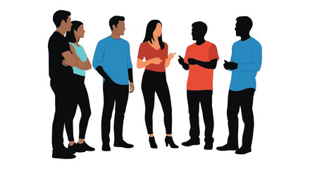 Obraz premium A group of diverse people interacting and conversing in a modern stylized silhouette