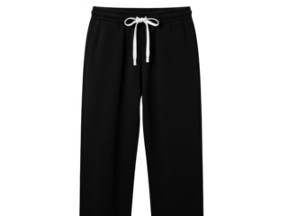 Black sweatpants with white drawstring isolated on transparent background