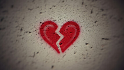 Broken Heart Symbol Painted on Concrete Wall - A Visual Metaphor for Sadness and Pain