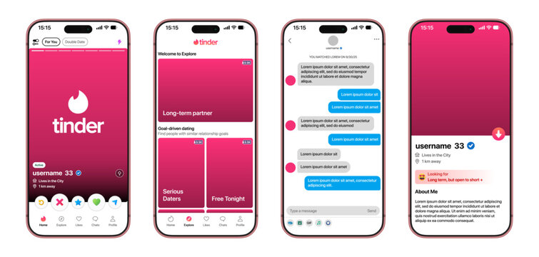 Tinder iPhone dating interface presenting swipe discovery flow match categories real time messaging verified profiles preference controls and redesigned relationship experience
