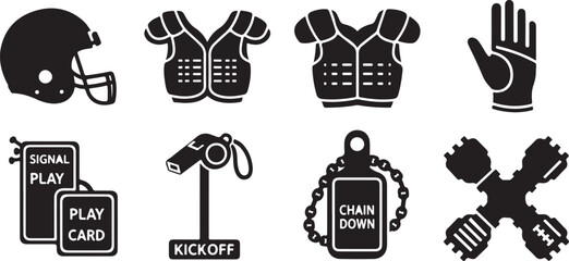 American football equipment icons set