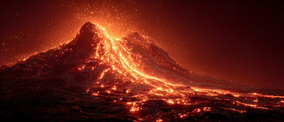 Volcanic eruption at night