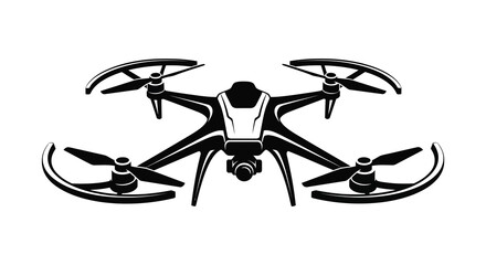 Detailed rendering of a modern drone with four rotors a black and white silhouette