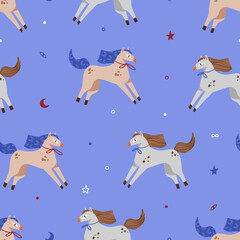 Horse illustration seamless pattern design - zodiac horse drawing