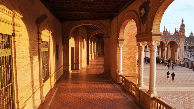 The stunning Plaza de Espana, Seville, Andalusia, Spain, built for the Ibero-American Exposition of 1929, designed by Anibal Gonzalez