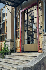 Facade of abandoned hospital building