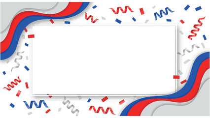 Modern Abstract Party Background with Red White and Blue Confetti and Copy Space
