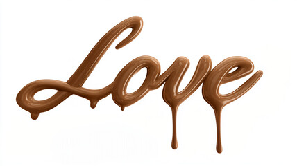 Obraz premium Happy Valentine's Day. Love text made of milk chocolate on a white background. A concept for a pastry shop.