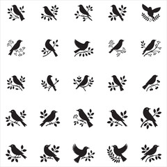 Birds on Branch Silhouette Clip Art