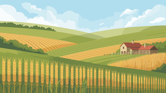 Rolling Farm Landscape Vector Illustration