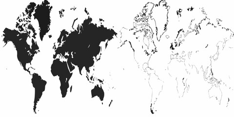 Fototapeta premium A stark black and white illustration depicting a world map with stylized continents