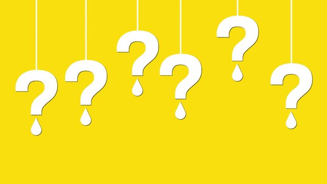 4k Animated question marks on yellow background with falling dots looped dynamic motion graphics modern motion graphics clip loopable video animated