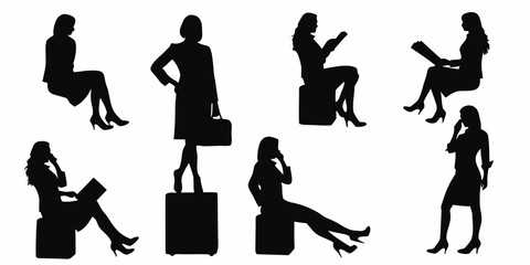 Silhouettes of professional women in various poses showcasing modern business life