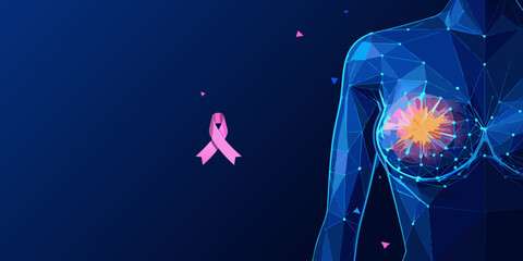 Digital representation of a female torso highlighting breast cancer awareness