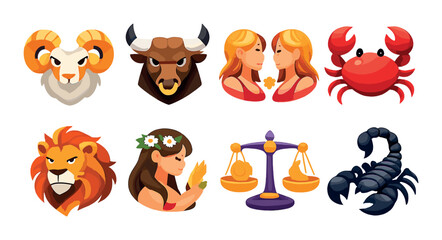 Zodiac symbols with aries, taurus, gemini, cancer, leo, virgo, libra, scorpio