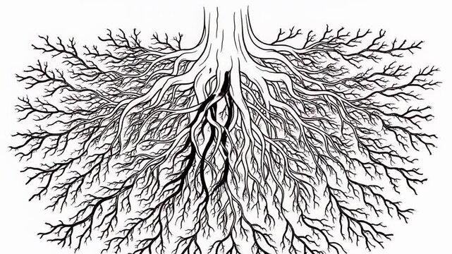 Intricate root network with branching pattern resembling a tree.