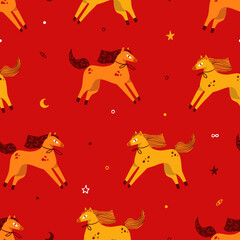 Horse Chinese New Year - Seamless Zodiac Pattern