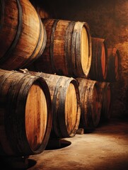 barrels in cellar wine making concept copy space no logos no brands ar 34