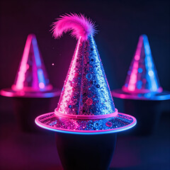 Ultra neon party hats with feathers for Purim holiday celebration