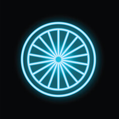Neon blue shining circle is divided into sectors on a black background