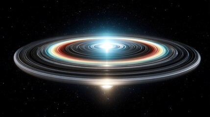 Fototapeta premium Scientific visualization of concentric magnetic field lines made of light, spiraling around a laser beam with volumetric glow and space distortion