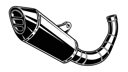 Motorcycle Exhaust Pipe Black and White Illustration.