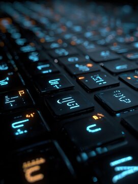 computer keyboard with glowing codes programming concept no logos no brands ar 34