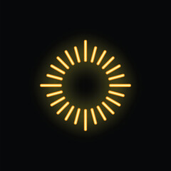 Fototapeta premium Bright yellow neon sign in the shape of a sun is glowing on a dark background