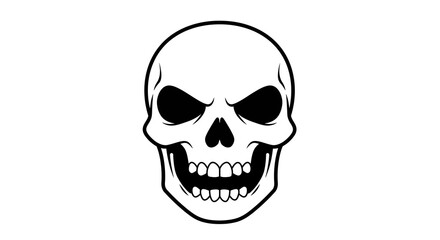 Fototapeta premium Vector illustration of a grinning human skull, featuring a classic spooky design in monochrome, perfect for Halloween themes or danger motifs