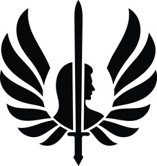  a black silhouette of an angelic figure transparent background