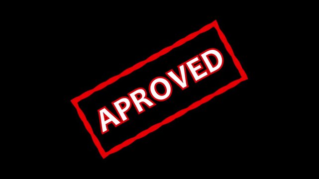 Red Stamp With The Word APROVED In animation White Text On A Black Background aproved.Animated red approval stamp with white text, ideal for confirmation, documents, and office animations.
