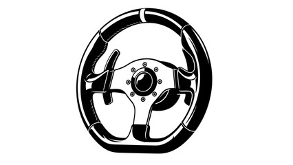 Stylized Black and White Illustration of a Racing Steering Wheel.